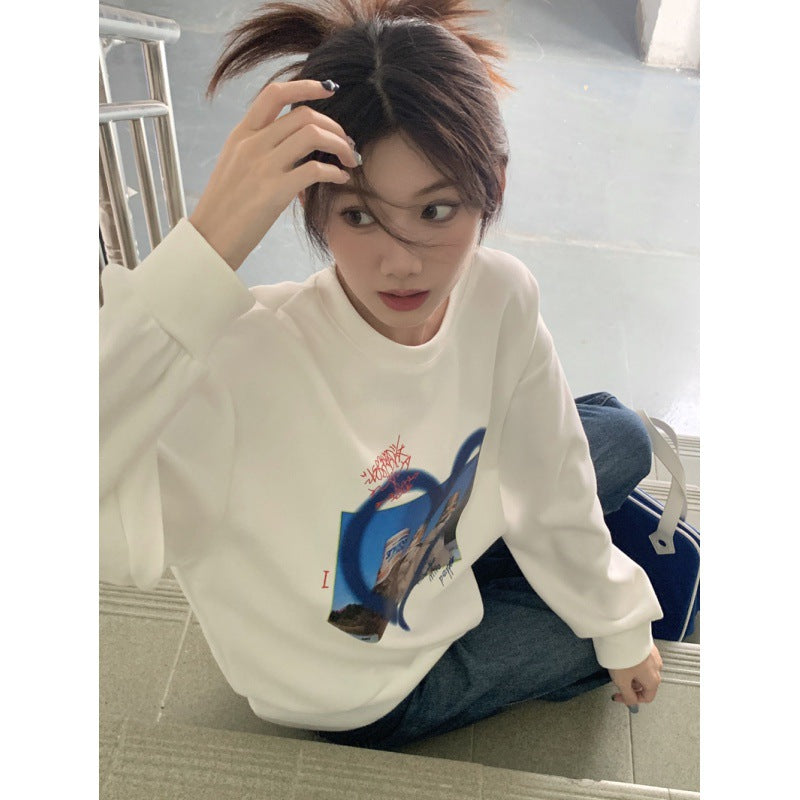 American Retro Loves And Cats Slim Long Sleeve Top