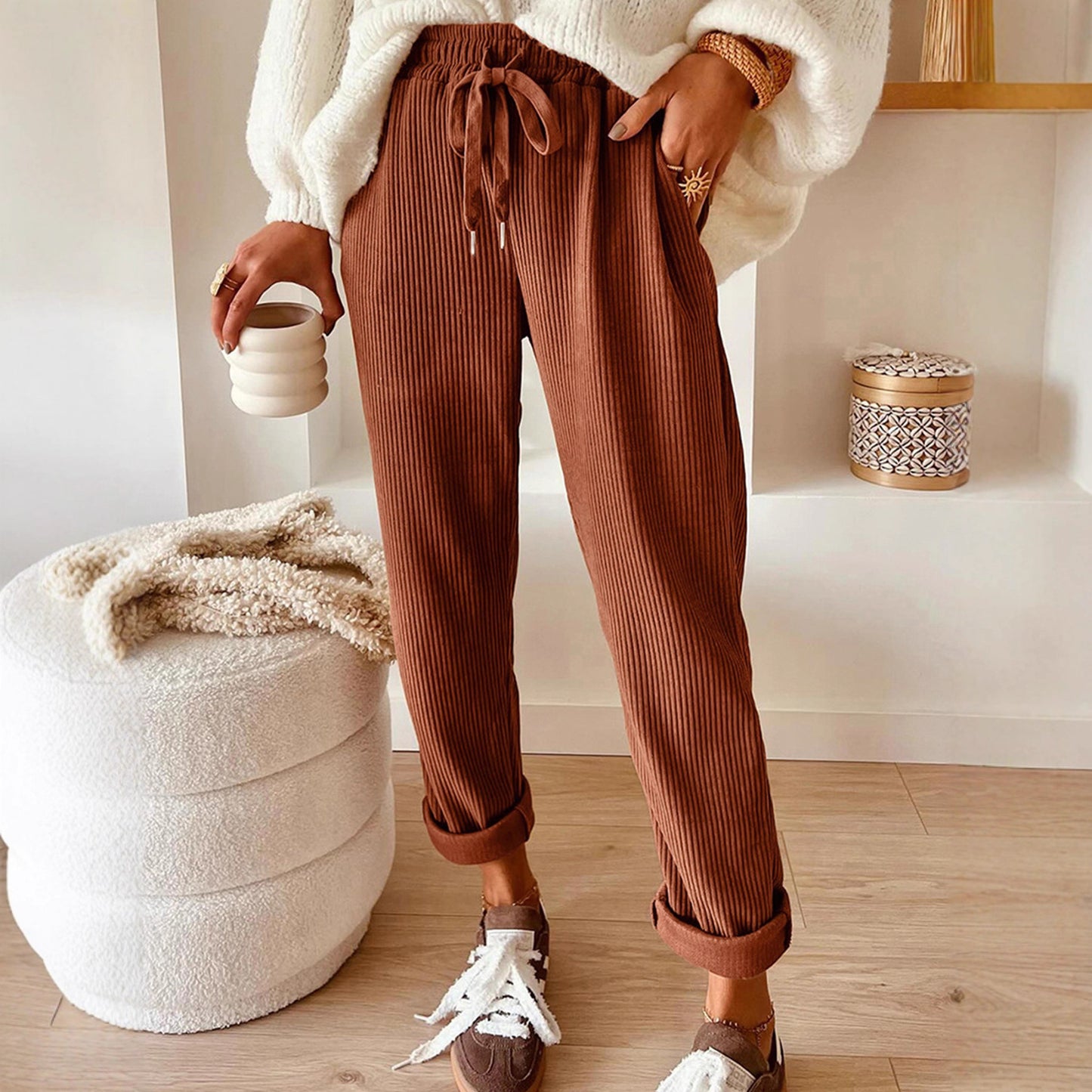 Women's Casual And Fashionable Solid-color Wide-leg Pants