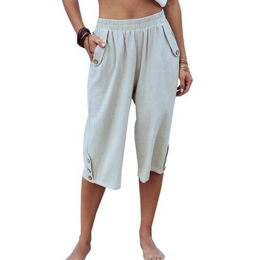 Solid Color Sports Casual Cropped Pants Cotton Linen Loose Women's Pants