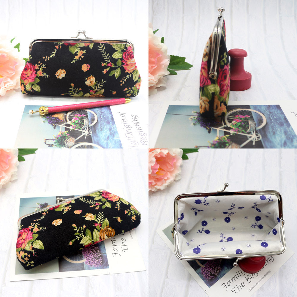 Women's Fabric Wallet Long Rose Canvas Coin Purse