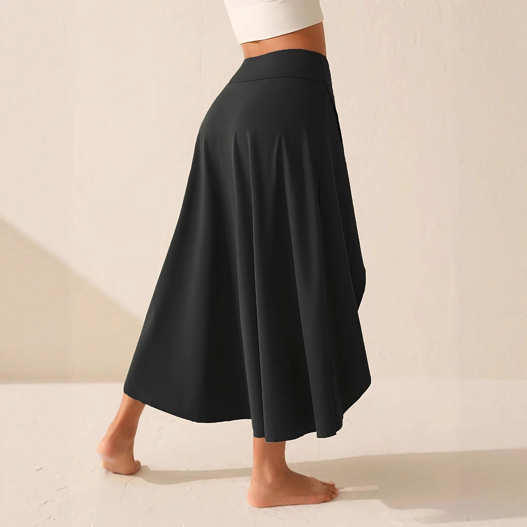 Elegant Flowing Solid-Colored Midi Skirt With Ruffle Trim
