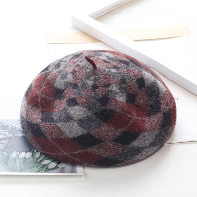 Women's Fashion Vintage Wool Jacquard Check Hat