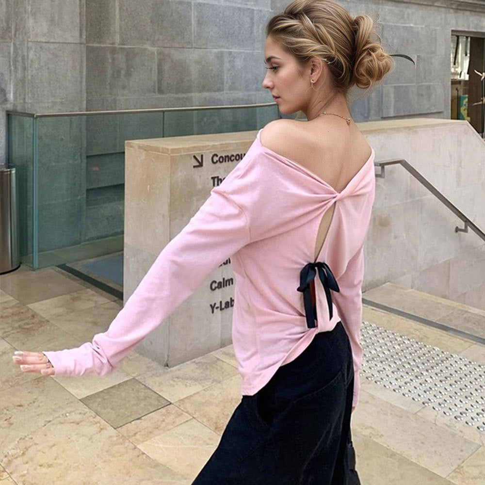 Off-the-shoulder Long-sleeved Top For A Slimming Inner Wear