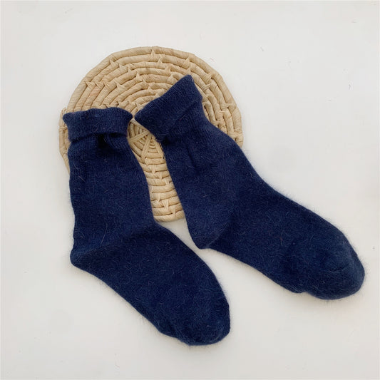 Thickening Warm Solid Color Rabbit Fur Women's Socks