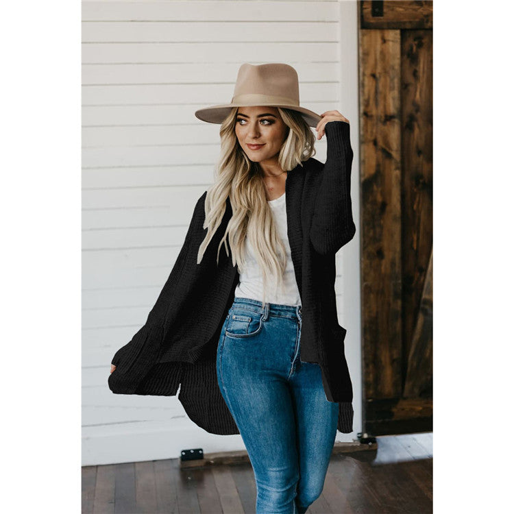 Langærmet Flerfarvet Double Bag Cardigan Sweater i Plus Size