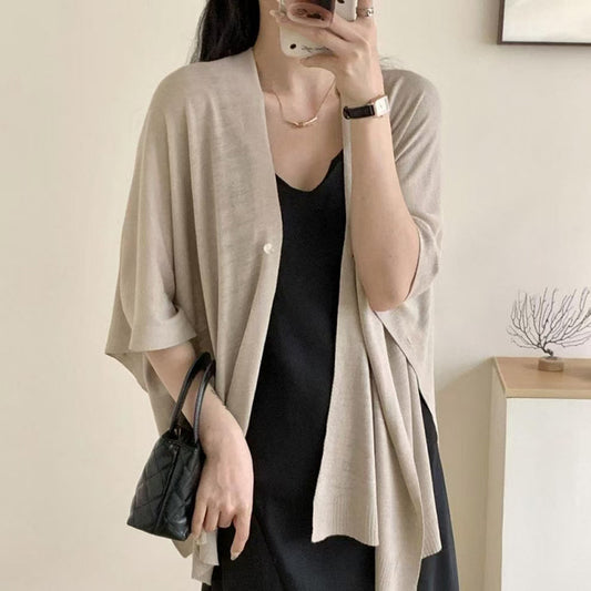 Blouse Travel Pure Color All-matching Cloak Fashionable Knitted Cardigan