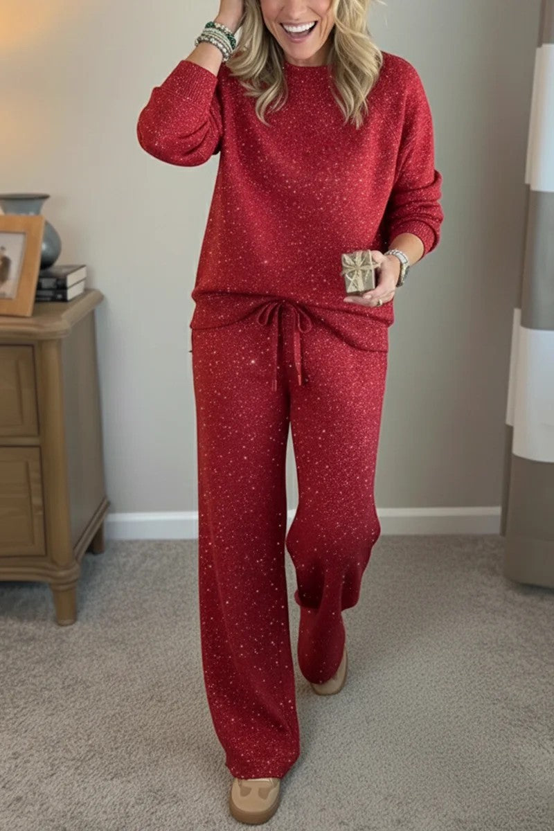 Fashion Casual Holiday Sparkling Sweatshirt Two-piece Set