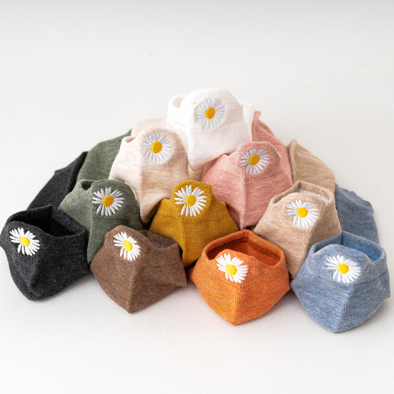 Solid Color Embroidery Simple All-match Korean Fashion Short Tube Cotton Socks