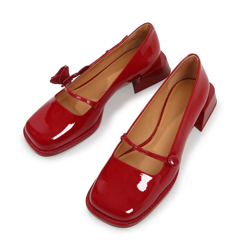Rose Single Shoe Square Toe Low-heel Bridal Shoes