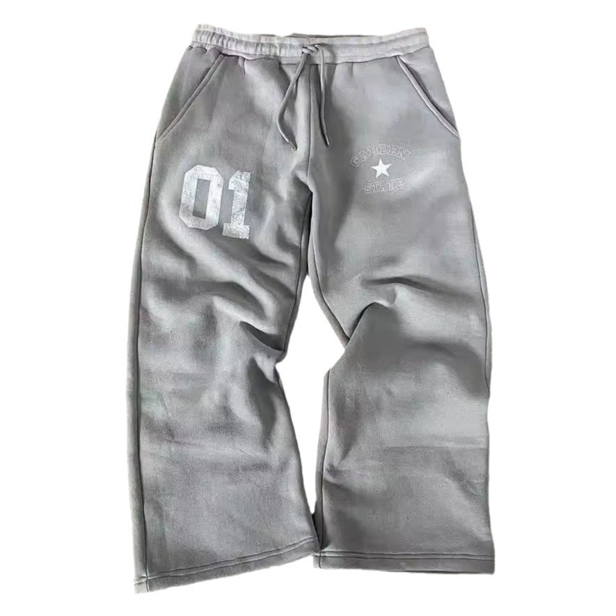 Letter Printed Printed Trousers Elastic Waist Loose Male And Female Trendy Brand Sweatpants