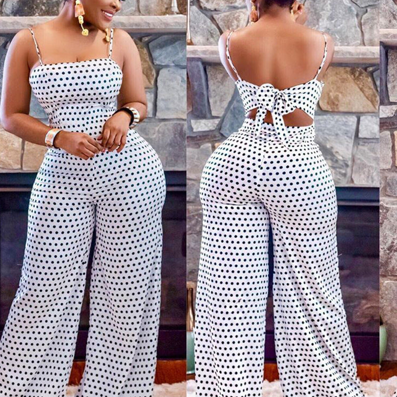 European And American Fashion Women's Dotted Print Wrap-around Halter Jumpsuit