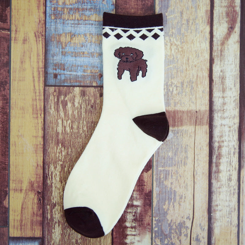 Tube Socks Pet Dog Gathering Men's Socks Autumn And Winter Cartoon 100 Cotton Socks