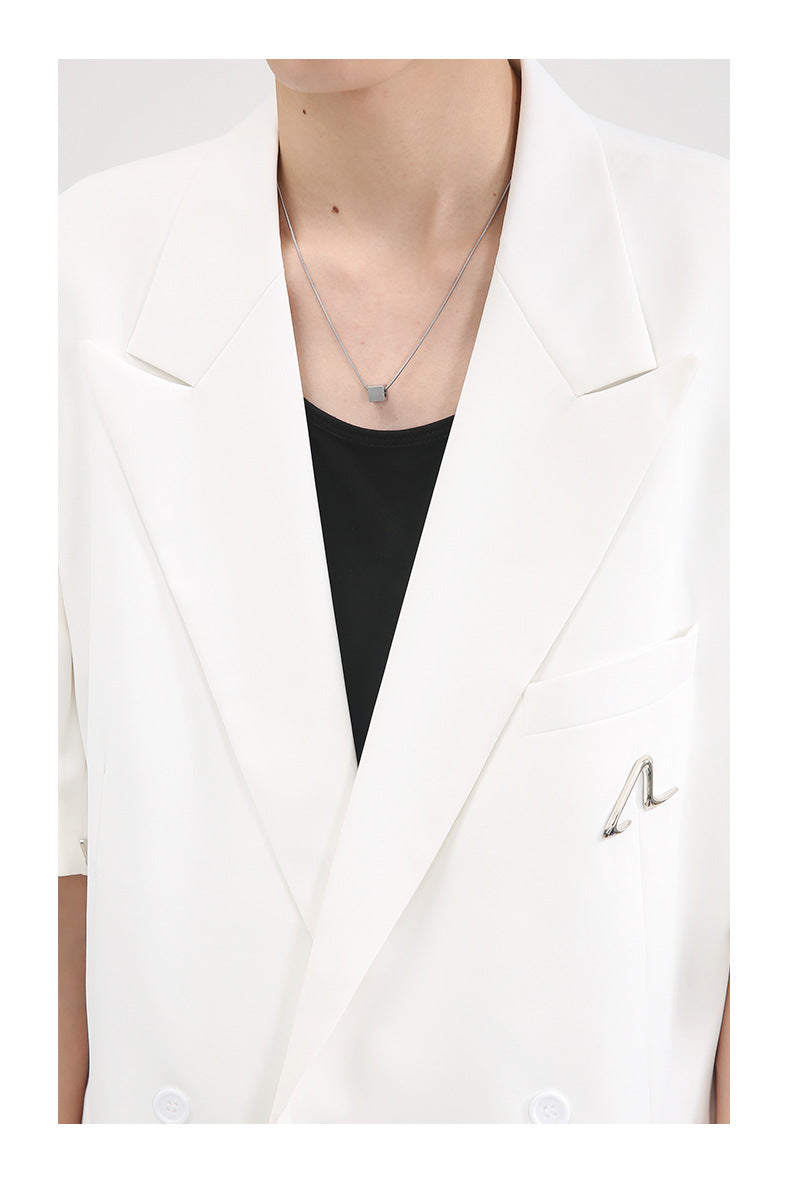 Metal Label Design Detachable Short Sleeve Padded Shoulder Suit