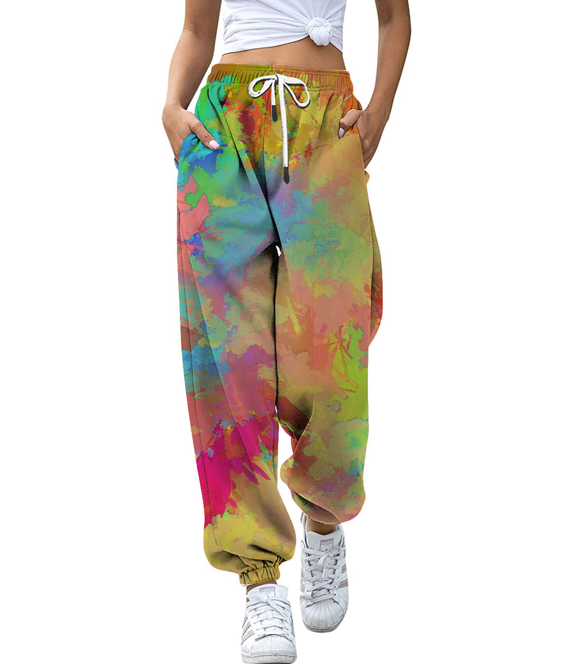 High Waist Drawstring Sports Pants Digital Printing Trousers Loose Casual Jogger Pants