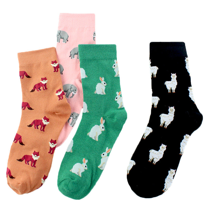 Spring Autumn And Winter Women's Cartoon Animal Middle Tube Socks