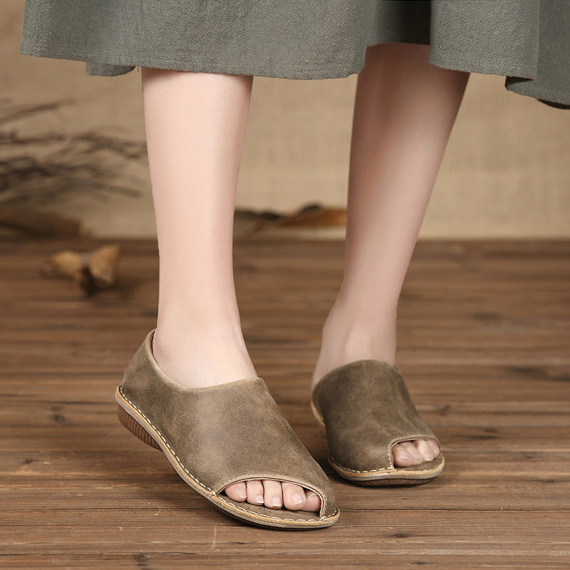 New Style Handmade Leather Ladies Fish Mouth Sandals