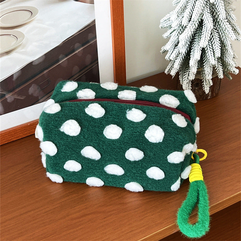 Women's Woolen Hand-carrying Polka Dot Cosmetic Bag