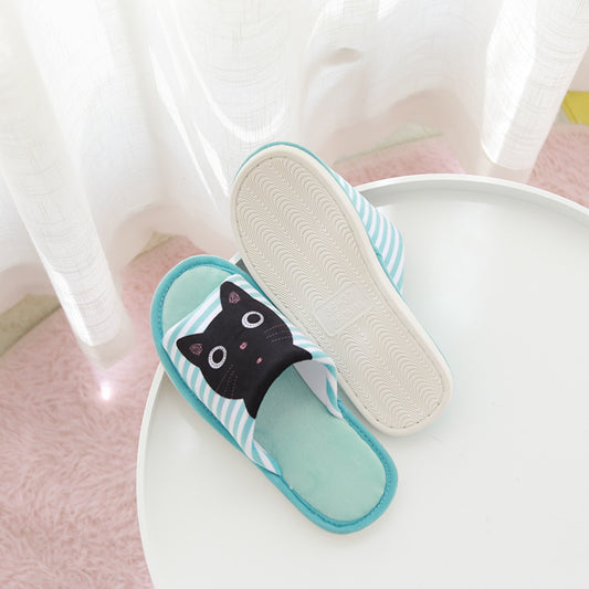 Women's Cute Cat Stripe Print Slippers