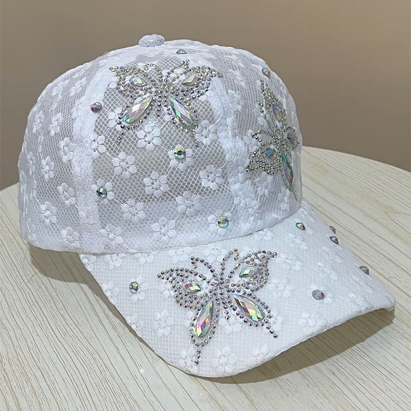 Dame blonde lille blomst sommerfugl rhinestone baseballkasket