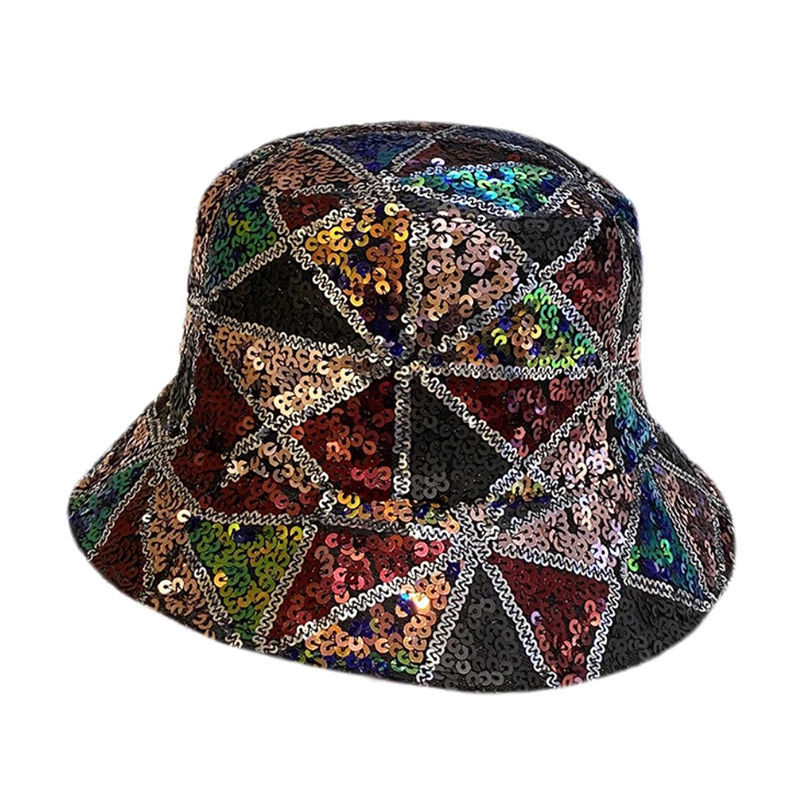 Women's Fashion Mixed Color Sequins Bucket Hat Foldable
