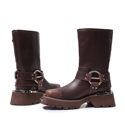 Height Increasing, Brown Sleeve Western Denim Ankle Boots