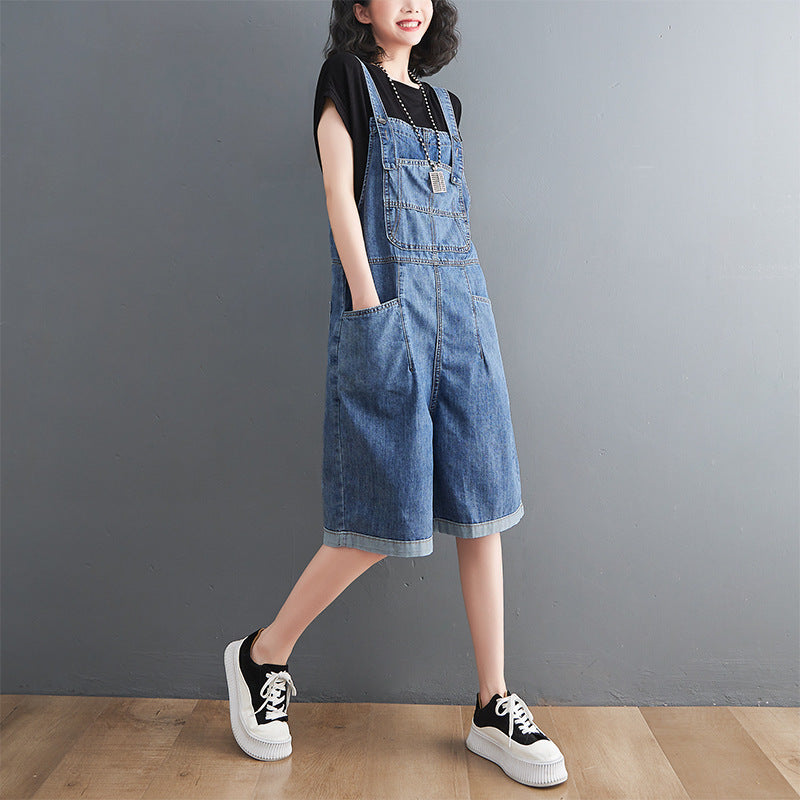 Dame Tynde Mode Casual Denim Overalls Shorts