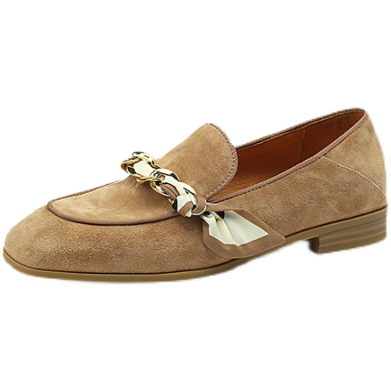 Vintage Soft Leather Slip-On Square Toe Loafer Flats