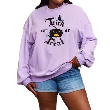 Women's Printed Long Sleeve Loose Sweatshirt Round Neck