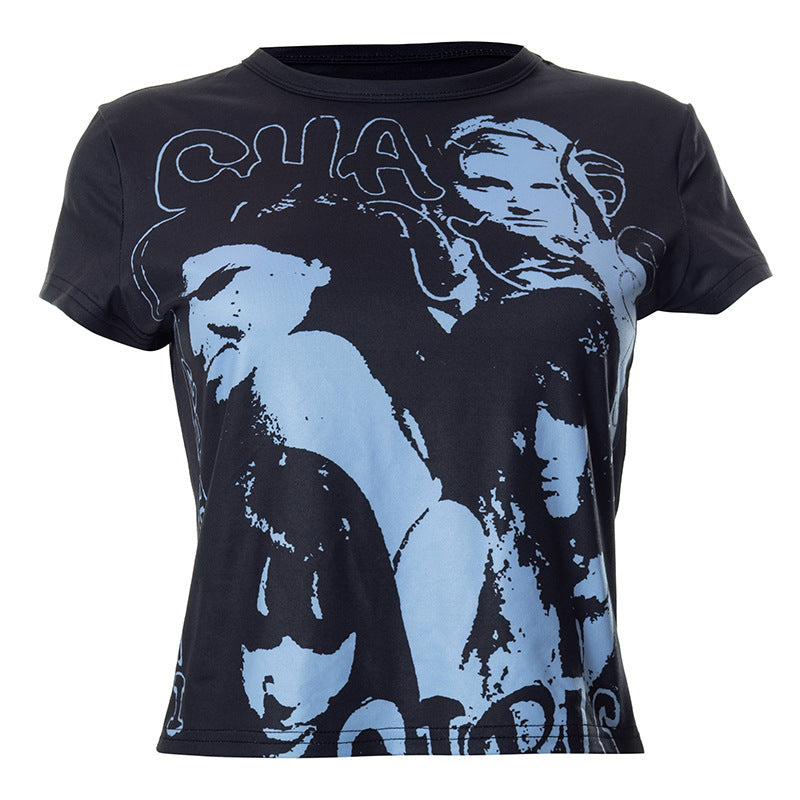Portrait Printed Round European And American Women's T-shirt