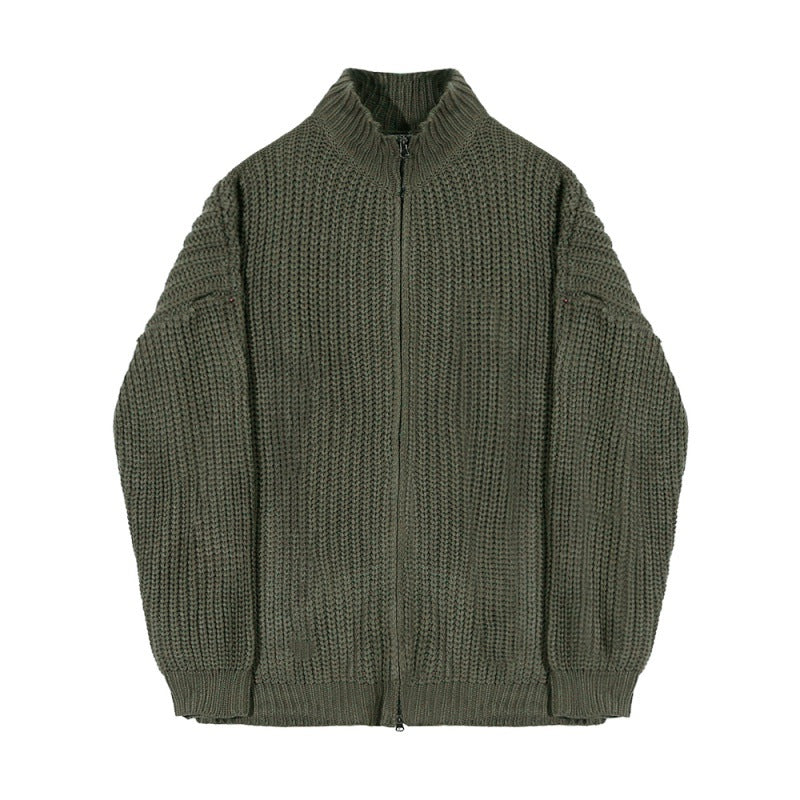 Strikket cardigan med lynlås og halv høj hals