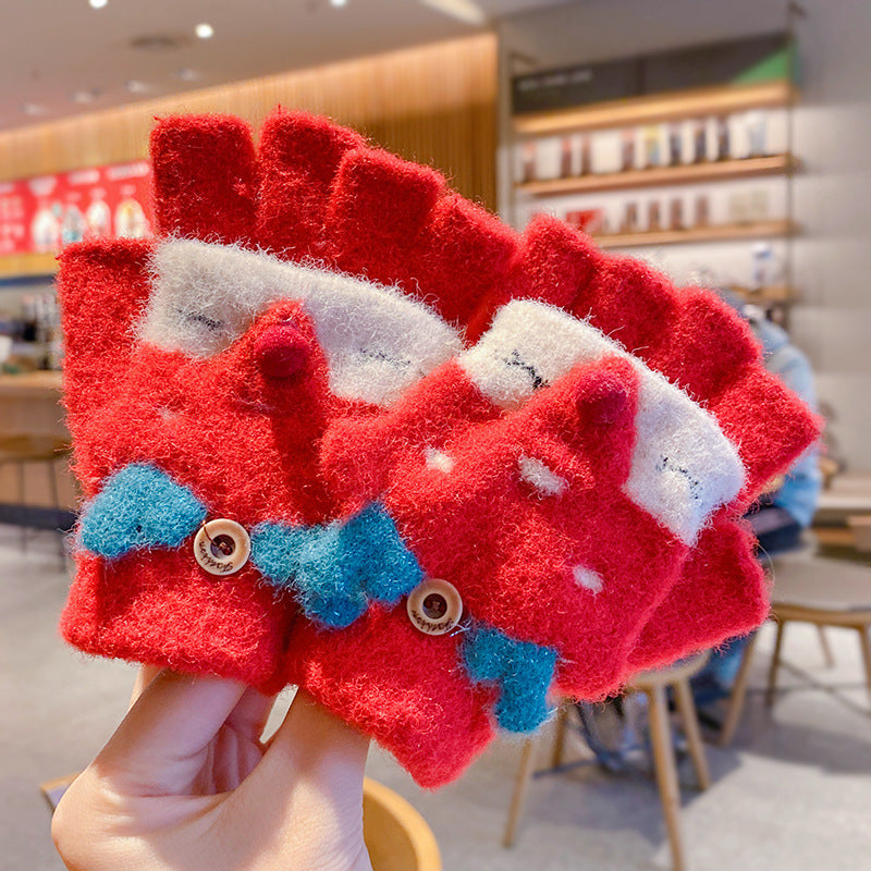 Thicken Five Finger Flip Mittens Baby Gloves For Autumn And Winter
