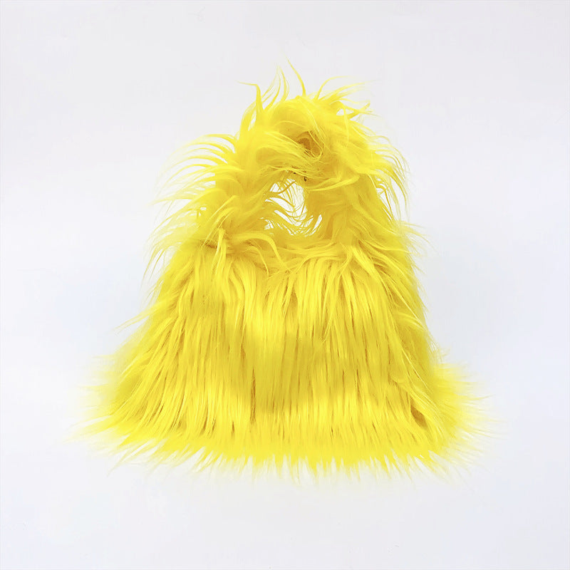 Cross-border NImitated Tibet Sheep Fur Square Bag Plush Personality Style Hand Holding Clutch