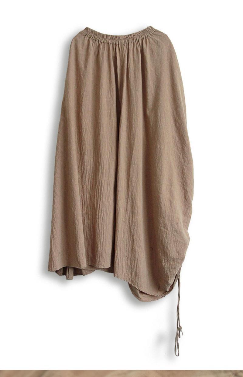 Irregular Drawstring Lace Linen Long Skirt Travel Loose Slimming Distressed