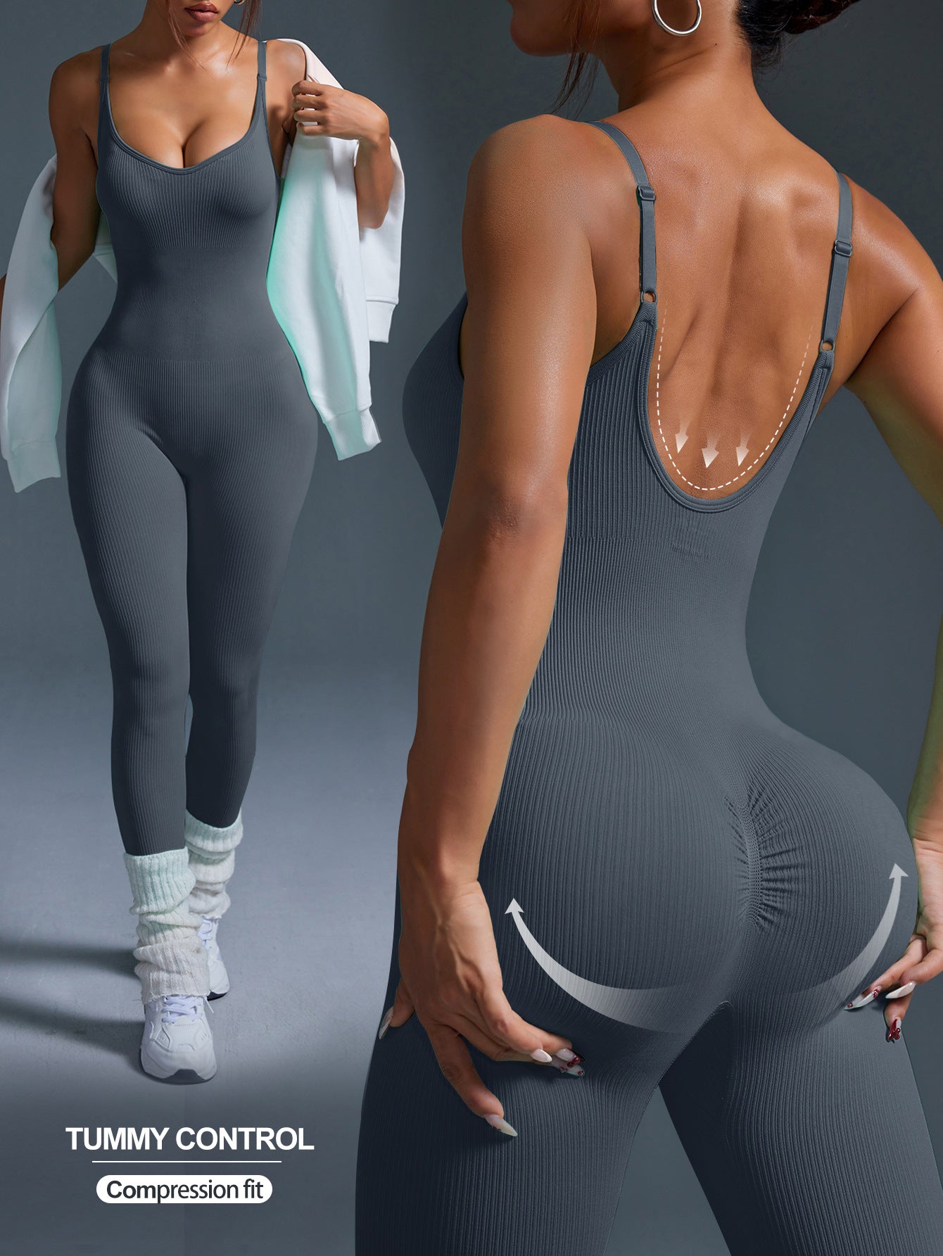 Thread Sleeveless Jumpsuit Female Backless Hip Lifting