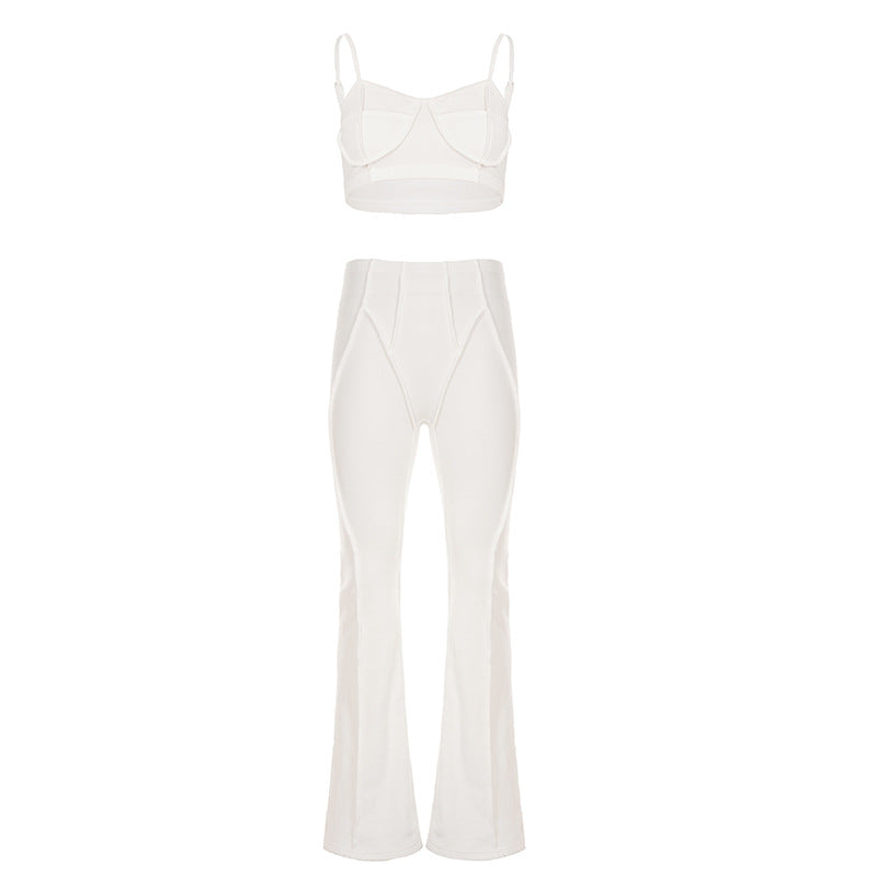 Two-piece Set Featuring A Sculptural, Strapless, Form-fitting Flared Pantsuit