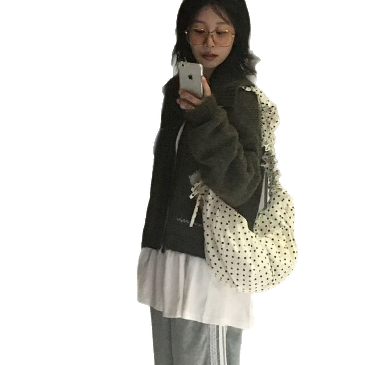Retro Polka-Dot koreansk Instagram-stil niche sød snørelukning plisseret skuldertaske
