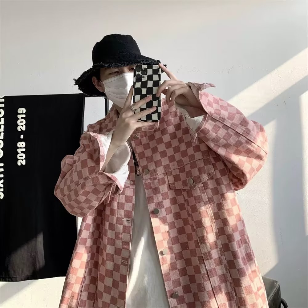 Retro American Style Chessboard Plaid Coat For Men