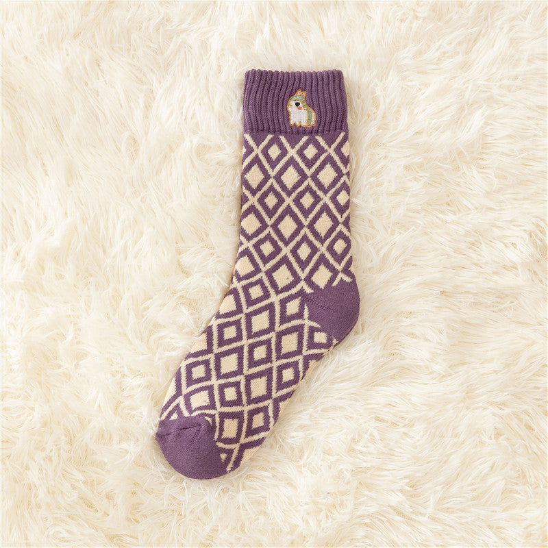 Padded Thick Embroidered Terry Towel Bottom Socks