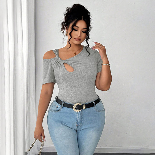 Simple Twist Design Irregular Short T-shirt