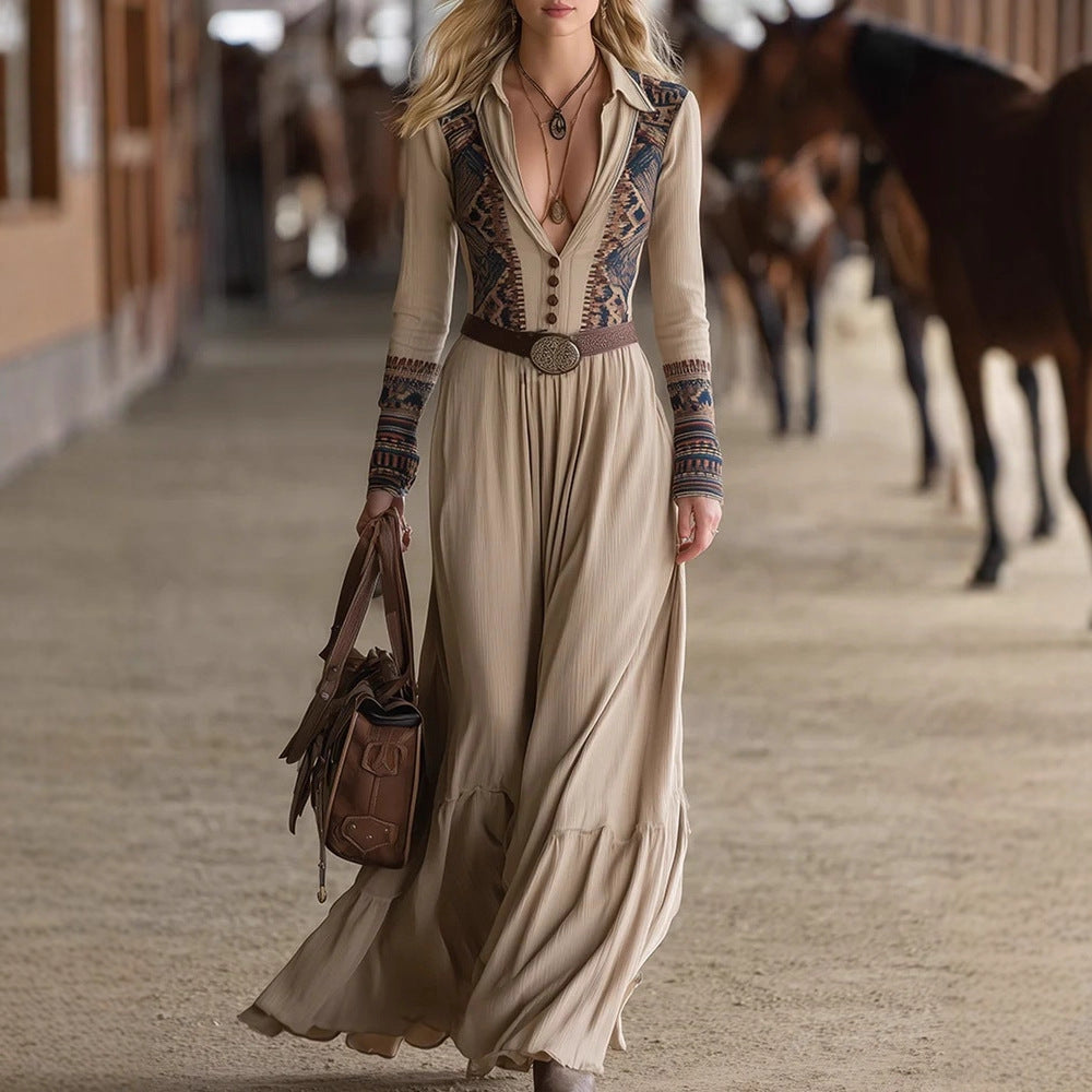 European And American-style Ethnic Tribal Cotton Vintage Dress