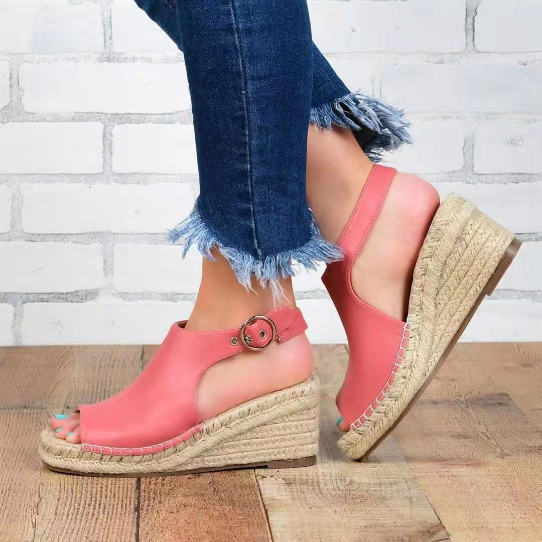 Woven Wedge High Heel Fish Mouth Sandals