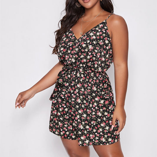 Ladies Plus Size Suspender Loose Fat Girl Jumpsuit Shorts