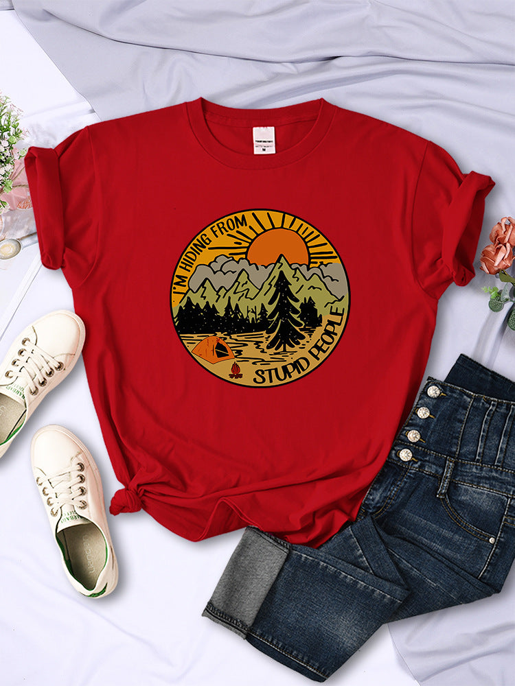 I'm Hiding From Stupid People Camping Scenery Women's Tops Hip-hop Fashion Street