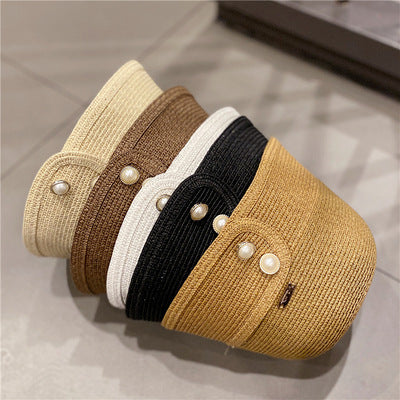 Version Straw Women's Sunscreen Pearl Decoration Fisherman Hat