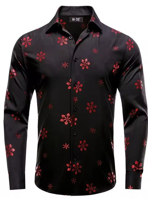Men's Long-sleeve Shirt With A Snowflake Pattern