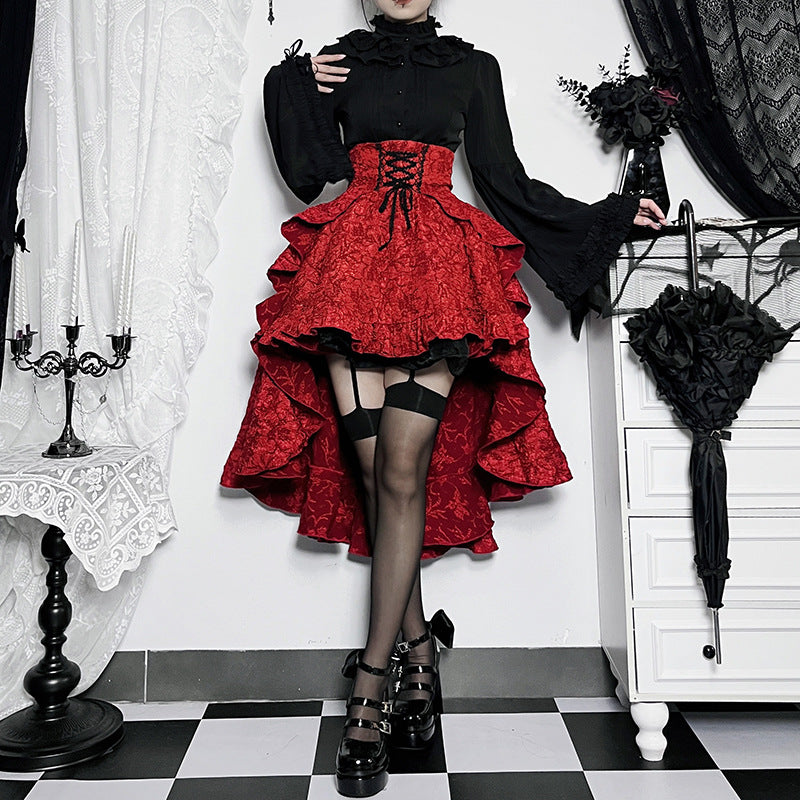 Patchwork Hip Skirt Elegant Slim High Waist Lace-up Waist-controlled Trailing Skirt Women