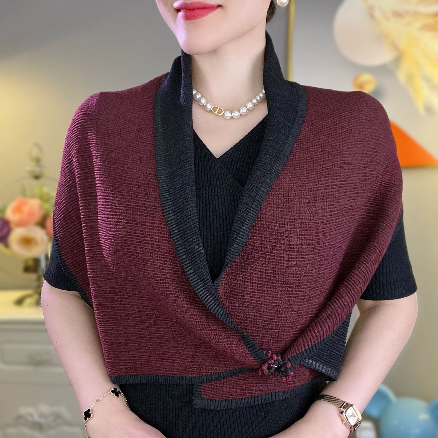 Crumpled Small Flower Magnetic Snap Double-sided Two-color Scarf