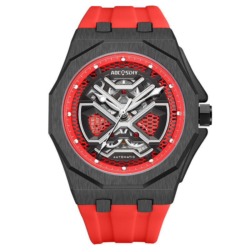 Trendy Hollow Mechanical Watch With Luminous Display And Water Resistance For Men