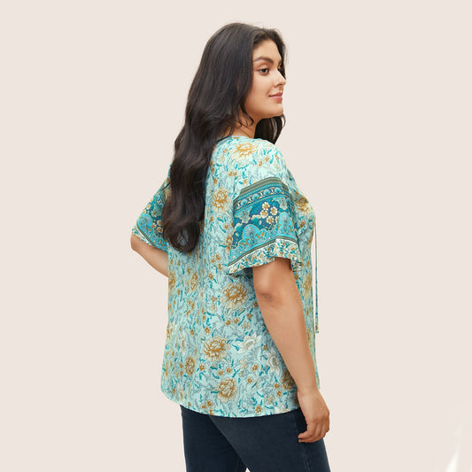 Design Sense Niche Temperament Short Sleeve Floral T-shirt
