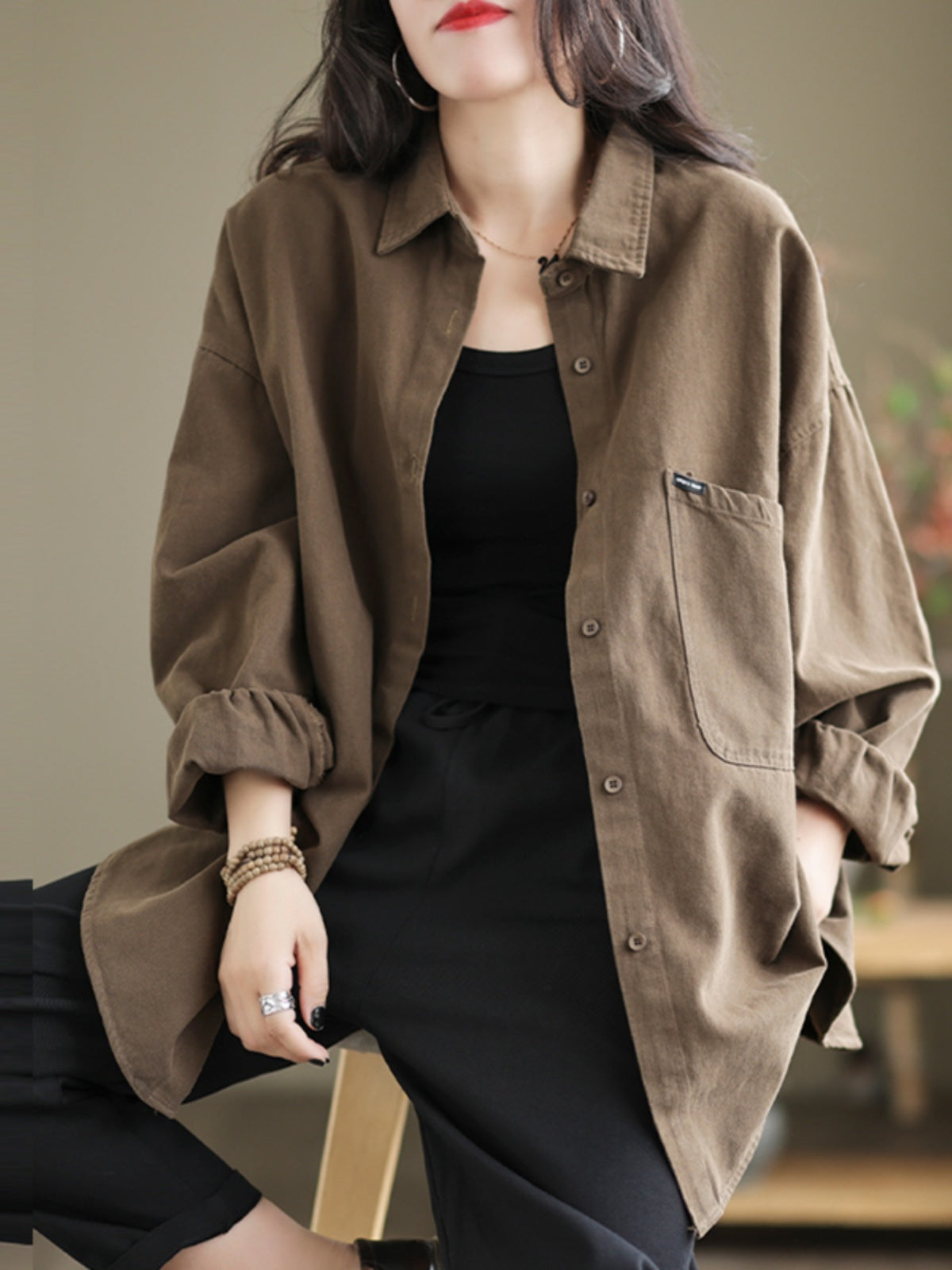 Womens Casual Loose-fitting Long-sleeve Blouse